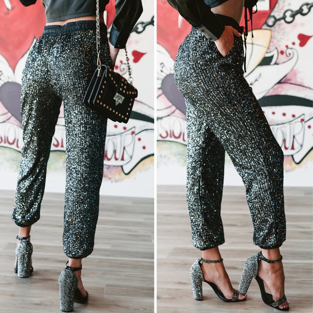 Midnight Sequin Joggers - Picture 2 of 10